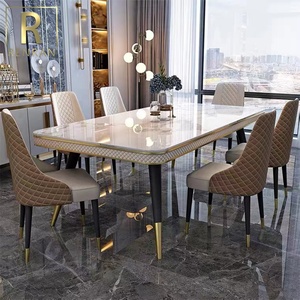 Mesa de Comedor de Estilo Francés en Oferta, Muebles Modernos para el Hogar, Mesa de Comedor con Tapa de Mármol y Patas de <span class=keywords><strong>Metal</strong></span> - Product Image 1