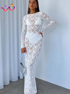 Femmes 2023 Automne Automne Femmes Sexy Lace See Through Streetwear Bodycon Black Long Dress - Product Image 2