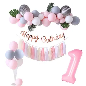 First Birthday Baby Girl Party Decorations 12 Months Photo Frame Banner rosa ballon set 1st Birthday Supplies