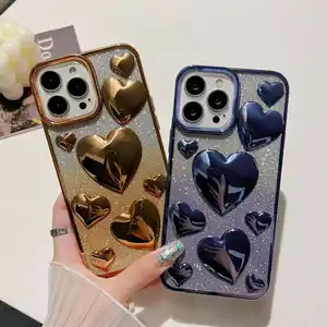 Aşk desen telefon ile sıcak satış Glitter degrade renk iPhone için kılıf 15 14 13 Pro Max ücretsiz kargo yüksek kalite