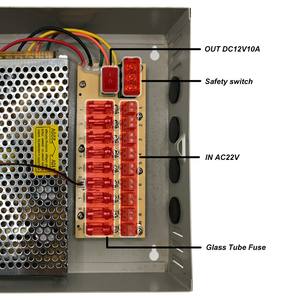 Caja de fuente de alimentación distribuida CCTV de 9 canales con salida de 12 V CC 10A para cámara de seguridad con enchufe de CA y bloqueo, fuente de alimentación CCTV - Product Image 4
