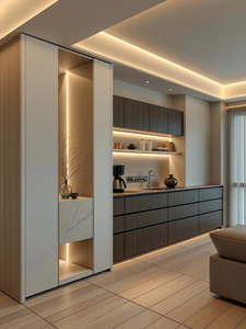 Buffet en bois massif sur mesure, design <span class=keywords><strong>de</strong></span> rangement multi-niveaux pour salle à manger et cuisine - Product Image 2
