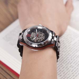 Orologio automatico in legno meccanico da <span class=keywords><strong>uomo</strong></span> di lusso con Display luminoso al quarzo movimento di allarme quadrante Logo OEM Dress Band - Product Image 2