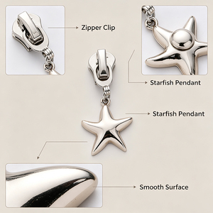Pendentif fermeture éclair en alliage étoile de mer argentée, thème océan, pour sacs de plage, sacs à main, portefeuilles et accessoires de mode - Product Image 4