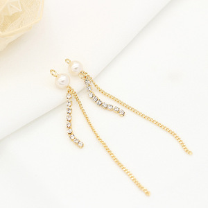 Accessoires de fabrication de bijoux en gros, laiton plaqué or 14 carats, boucles d'oreilles avec perles et zircons, longues attaches à pampilles - Product Image 2