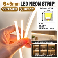 Bande LED néon 6x6mm 24V en silicone, flexible, pour armoire, sans soudure, découpe libre, 3000K 4000K 6000K, max 7W/m