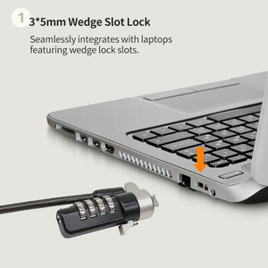 MK852 Combinación de contraseña de 4 dígitos reiniciable Bloqueo de <span class=keywords><strong>cable</strong></span> para computadora portátil Se adapta a ranuras de 3x5mm con cabezal de bloqueo giratorio de 360 ° - Product Image 2