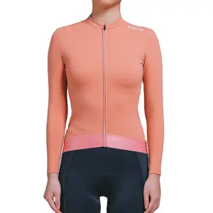 Vente en gros de vêtements de cyclisme pour femmes Maillot de cyclisme à manches longues personnalisé Chemises de vélo de route par temps moyen plus frais Poches zippées - Product Image 1