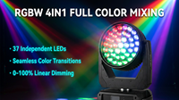 Luz Móvil de Cabeza con Píxeles RGBW de 19x60W 1600W con Anillo 4-60 °   Zoom DMX512 Pan 540 °   Inclinación 270 °   Para Conciertos, Festivales y Clubes