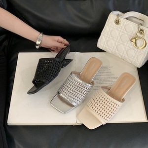 Sexy Roman Knitted Mesh Hollow <b>Half</b> Slippers Women Shoes 2025 Summer Wedges Sandals Pumps Zapatos De Mujer High Heels - Product Image 5