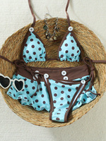 Nouvel ensemble trois pièces de maillot de bain fendu pour femme, imprimé pois, col en V, culotte boutonnée, en Spandex/Polyester, collection été 2026