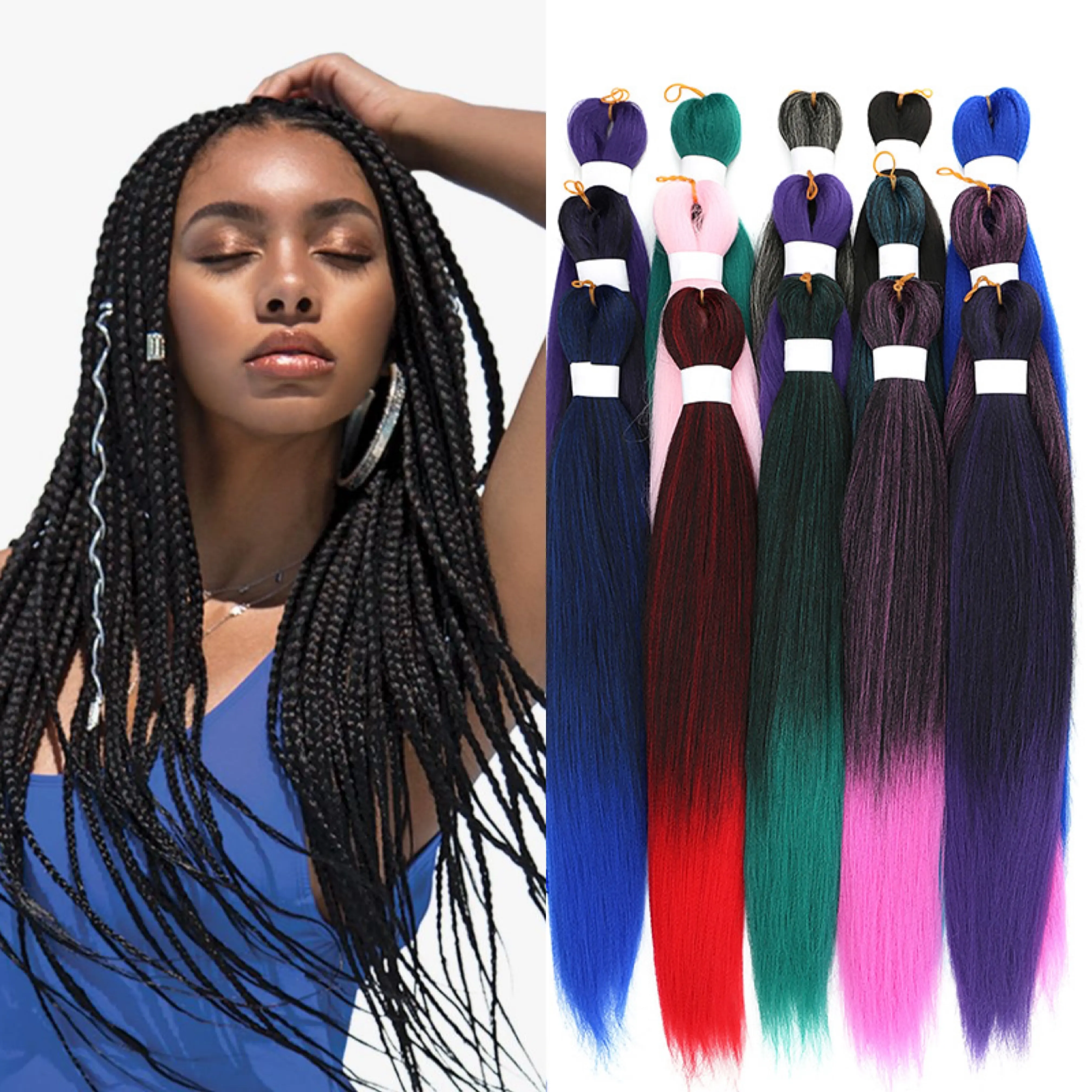 Hot Sale Synthetic Pre Stretched Yaki Ombre Braiding Hair For Wholesale Braid Hair Prestretched Braiding Hair Extension