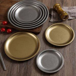 Plato Redondo de Acero Inoxidable Vintage para Barbacoa, Plato Plano de Fondo Bajo, Vajilla de Restaurante, Plato Metálico para Sushi, Pastel y Postre - Product Image 3