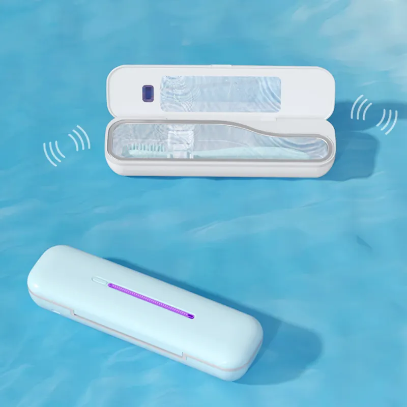 New design battery operated portable ultrasonic cleaning UVC sterilization toothbrush box