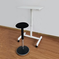 Bureau debout mobile à colonne unique de haute qualité, réglable en hauteur par gaz, table moderne avec roulettes silencieuses et frein, pour bureau et bâtiment