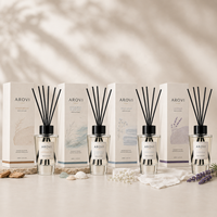 Arovi - Ensemble diffuseur de parfum en bois de santal personnalisé 200 ml avec flacon de recharge, bâtonnets noirs, verre, parfum d'ambiance pour la maison, emballage cadeau