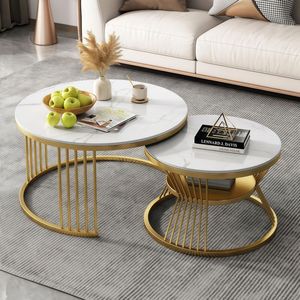 Set <span class=keywords><strong>Moderno</strong></span> Nordico Minimalista per Soggiorno, Tavolino da Caffè in Metallo Leggero <span class=keywords><strong>di</strong></span> Lusso con Piano in Marmo Rotondo - Product Image 3