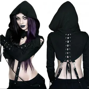 Y2k moletom sexy feminino gótico e manga curta, casaco com capuz e malha com capuz, blusa, cosplay, para mulheres, punk