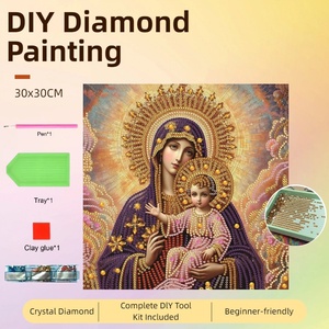 Kit de peinture au diamant 5D à perforation partielle 30x30CM, <span class=keywords><strong>Vierge</strong></span> Marie et bébé Jésus, décoration murale religieuse - Product Image 1