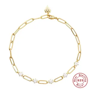 Hot Selling 925 Sterling Silver Bracelets Jewelry 18k Gold Zircon Charms Paperclip Chain Bracelet For Women