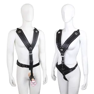 Corset en cuir pour hommes et femmes, avec sangle de poitrine, Tube en acier, costume Macho, couleur: noir, jouet sexuel