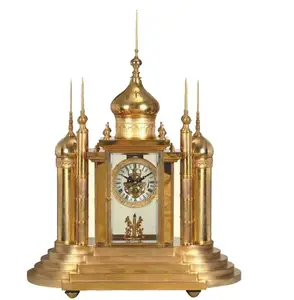 Antique Brass 15 Days Mechanical Movement Mosque Table/Desk Clock Powered By Battery, Striking on half & hour, Alarming by batte