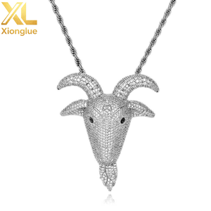 Collier Hip-Hop Bouddhiste Tête de Chèvre en Laiton Premium Micro-Incrusté de Zircon Plaqué Rhodium avec Pendentif Chaîne à Maillons pour Enfants Hipster - Product Image 2