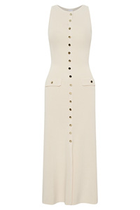 2024 été nouveau Style à la mode <span class=keywords><strong>sans</strong></span> manches simple boutonnage taille haute minceur longue robe pour femmes tricoté robe <span class=keywords><strong>pull</strong></span> - Product Image 6