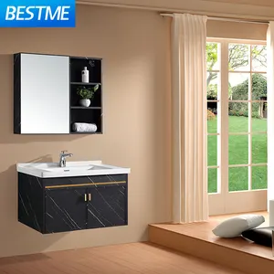 Duvara monte otel mobilya seti banyo vanity tek lavabo tasarımı ile taş taş lavabo