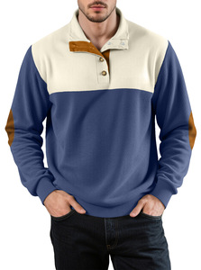 Sweat-shirt en velours côtelé pour homme, col montant, blocs de couleur, manches longues, pour l'automne et l'hiver - Product Image 4