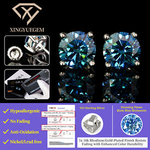 Boucles d'oreilles unisexes en moissanite GRA plaqué or argent sterling 925, taille brillant 5mm/6.5mm, bleu Klein, test diamant positif, style Hip Hop - Product Image 3