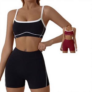 Women's Solid White Edge Outdoor Sports Underwear Shock-proof High Strength Thin Strap Quick Dry Yoga Bra 2 Piece Set - Product Image 2