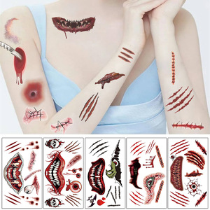 10CS/sac réaliste effrayant faux cicatrice tatouage autocollants en gros transfert d'eau longue durée tatouage Semi Permanent Tatuage - Product Image 2