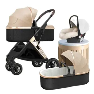 高景观3合1婴儿推车，带汽车座椅，带可拆卸可折叠睡篮，用于旅行方便携带婴儿