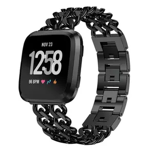 KeepWin 304不锈钢表带珠宝扣牛仔Fitbit Versa 3金属智能scunch表带22毫米