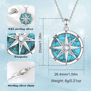 Merryshine 925 in argento Sterling della <span class=keywords><strong>stella</strong></span> del nord degli uomini <span class=keywords><strong>turchese</strong></span> gioielli pietra di luna con pendente della bussola collana - Product Image 5