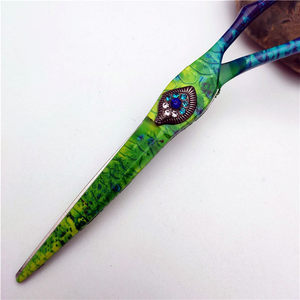 Tijeras para el cabello color pavo real, 6 pulgadas, tijeras de entresacar de acero inoxidable 440C, mango largo, 32 dientes, para uso de peluquero - Product Image 5