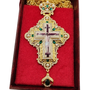 Mejor venta <span class=keywords><strong>ruso</strong></span> chapados en oro ortodoxa accesorios Ucrania Iglesia cruz Pectoral con personalizado piedras - Product Image 1