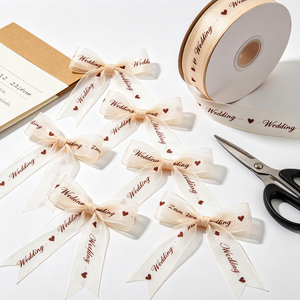 Ruban transparent imprimé de haute qualité en forme de cœur, nœud pré-noué de 7 pouces, décoration de mariage pour boîte cadeau de la Saint-Valentin - Product Image 1