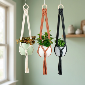 Colgador de Macramé Hecho a Mano, Estilo Bohemio, Cuerda de Algodón, para Interiores y Exteriores, para Plantas, Flores y Decoración - Product Image 1