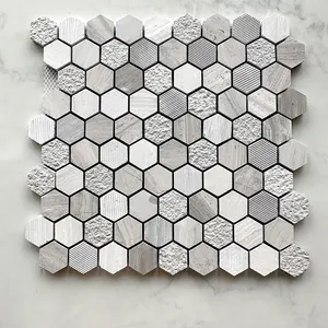 Ubin Mosaik Bentuk Segi Enam Desain Kustom Ubin Dinding Batu Mosaik Ubin Dinding
