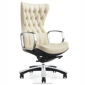 Luxury White Middle Back Manager Chairs Vintage Button Design Swivel Chairs Pu Leather Director Office Chairs