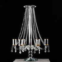 Chandelier à 6 bras de support de fleurs, chandelier boule de cristal, chandelier pour décoration de table de mariage, chandelier bon marché, en vente