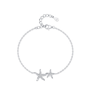 Bracelet chaîne en argent sterling S925 avec étoile de mer et zircon étincelant, thème vie marine, pour femme, version cuivre personnalisable - Product Image 1