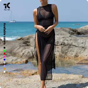 Serie de vacaciones Falda larga Traje de baño Cuidado del sol Cubrir Bikini Cintura alta Falda de playa Traje de baño de tres piezas Vestido de baile latino