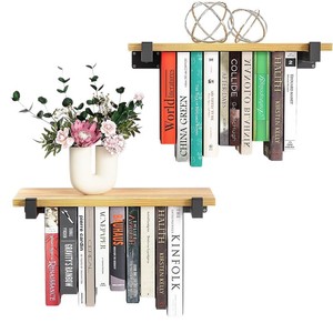 Étagère murale combinant bois et fer, étagère flottante pour la maison, le salon, le bureau et l'organisation. - Product Image 5