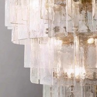 Lustre LED en fer et verre de luxe léger français, réglable en hauteur, double hauteur, multi-niveaux, pour salons