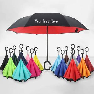 Parapluie inversé manuel personnalisé de 24 pouces, double couche, réversible, coupe-vent, pliable, avec poignée en C - Product Image 1