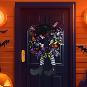<b>Halloween</b> <b>Wreath</b> <b>Door</b> Hanging Flower Ornament One-Legged Old Witch Cloth Indoor Decoration - Product Image 3