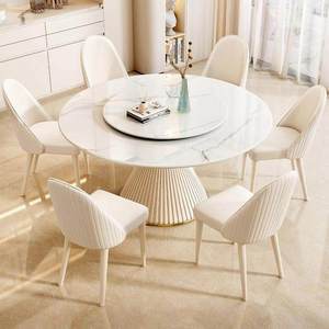 Tavolo da Pranzo Rotondo in Pietra Bianca Snow Mountain con Contenitore per Piccoli Appartamenti, Arredamento Casa 1,5m Design Moderno e Semplice - Product Image 3